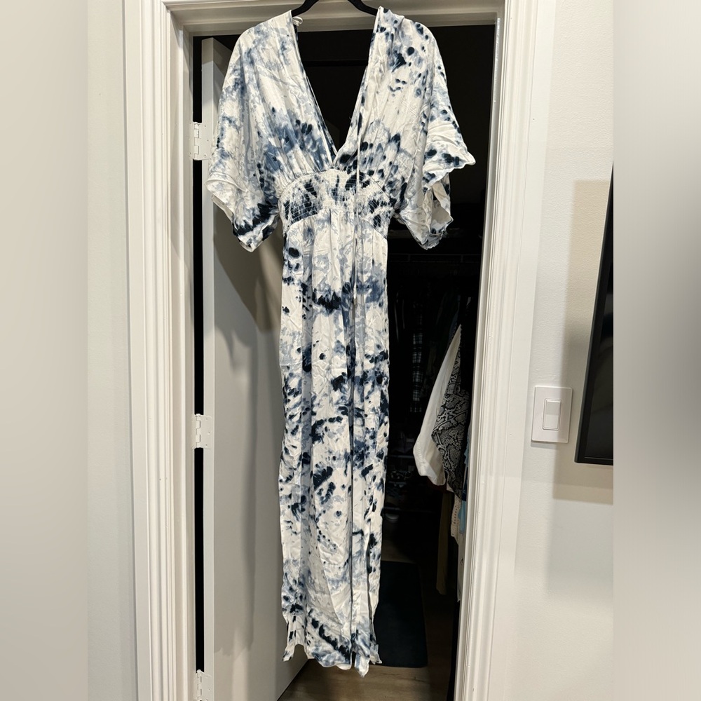 Blue and white tye-dyed maxi